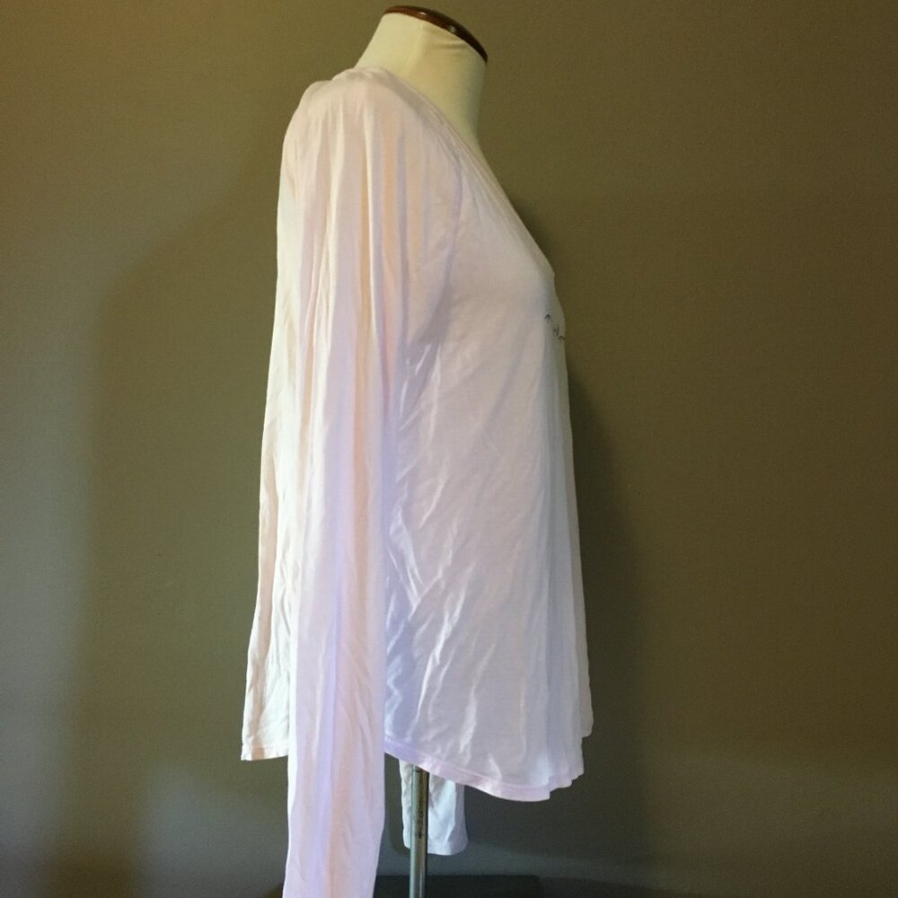 GAP Body Pastel Pink Christmas Lights Graphic Long Sleeve V-Neck Top Small - Picture 2 of 14